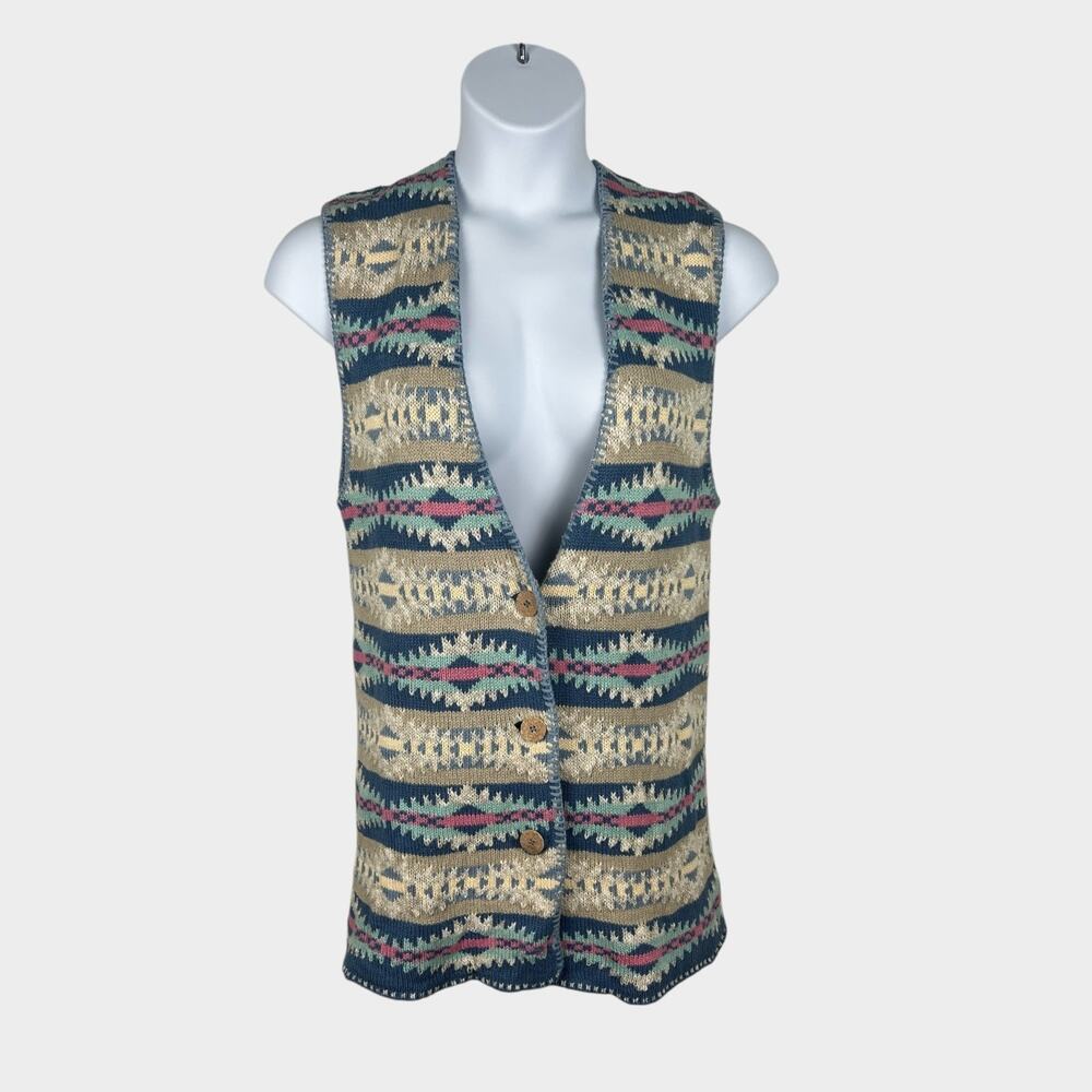 Vintage Coldwater‎ Creek Sweater Vest Womens Large Granny aztec Southwest Knit